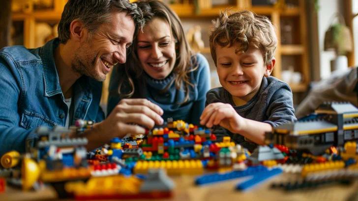 Familie spielt mit LEGO