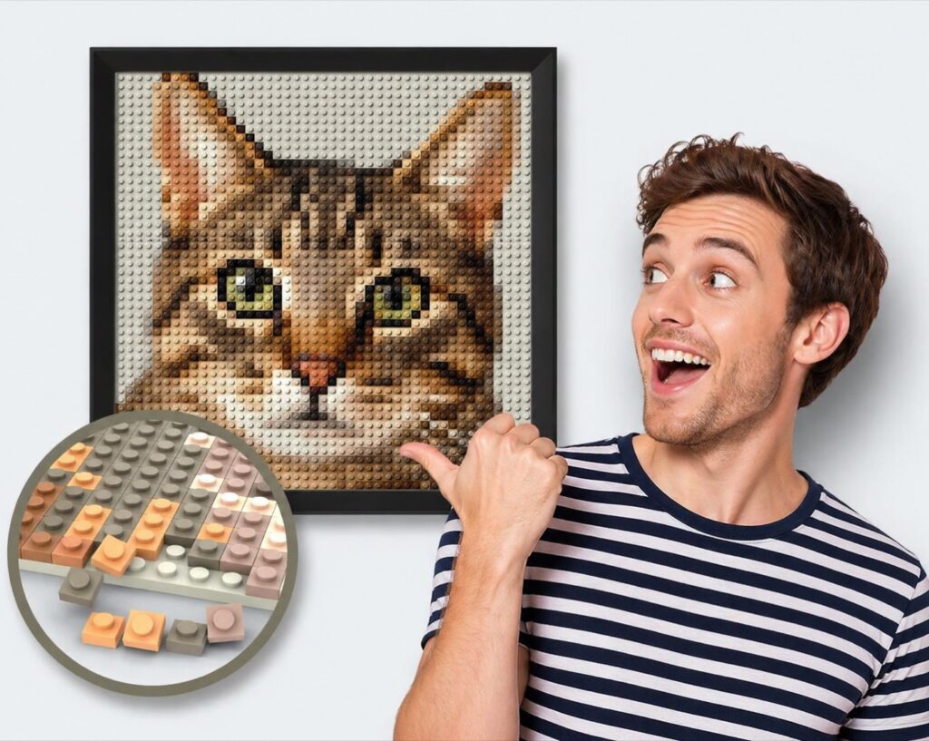 BRICKONAS Mosaik-Beispiel: Katzenportrait aus Klemmbausteinen